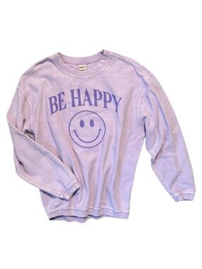 Chicka-d The Lyne Lavender Be Happy‎ Smiley Face Ribbed Sweatshirt Womens Small